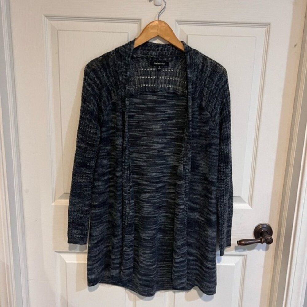 Relativity Women’s Open Front Cardigan Sweater Navy Marled Knit Size M
